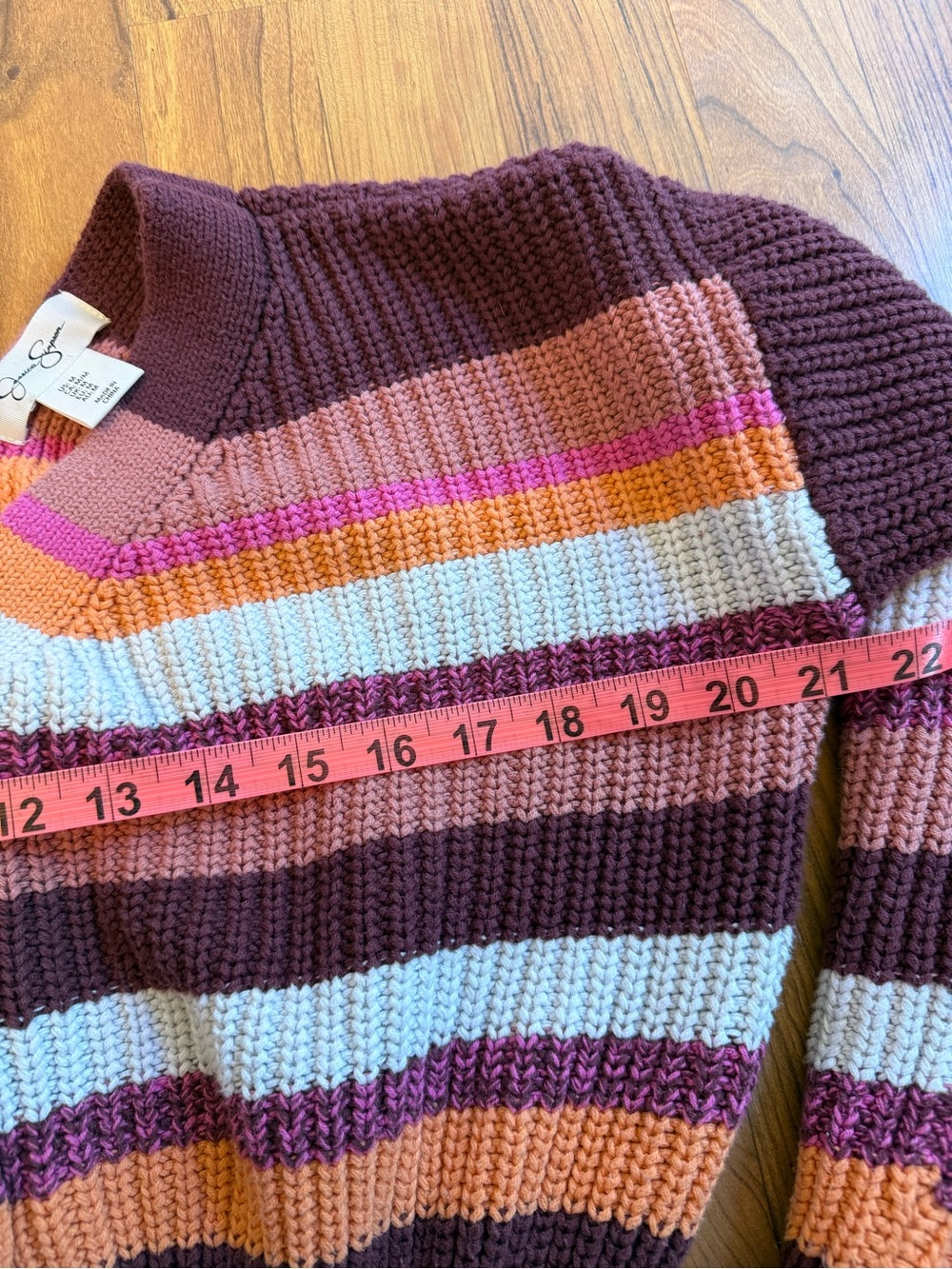 Y2K Jessica Simpson Multi-Stripe Cropped V-Neck Cardigan - Pink & Burgundy - Picture 6 of 7